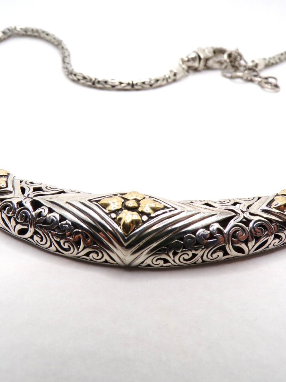 925 Sterling Silver & 18K Gold Accents Byzantine Statement Necklace - Picture 8 of 11